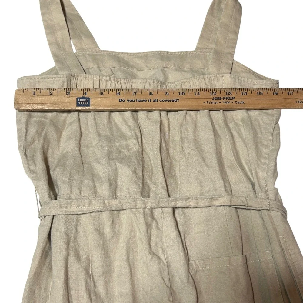 Quince 100% European Linen Square Neck Tie Waist Jumpsuit Sand Beige Small CB001